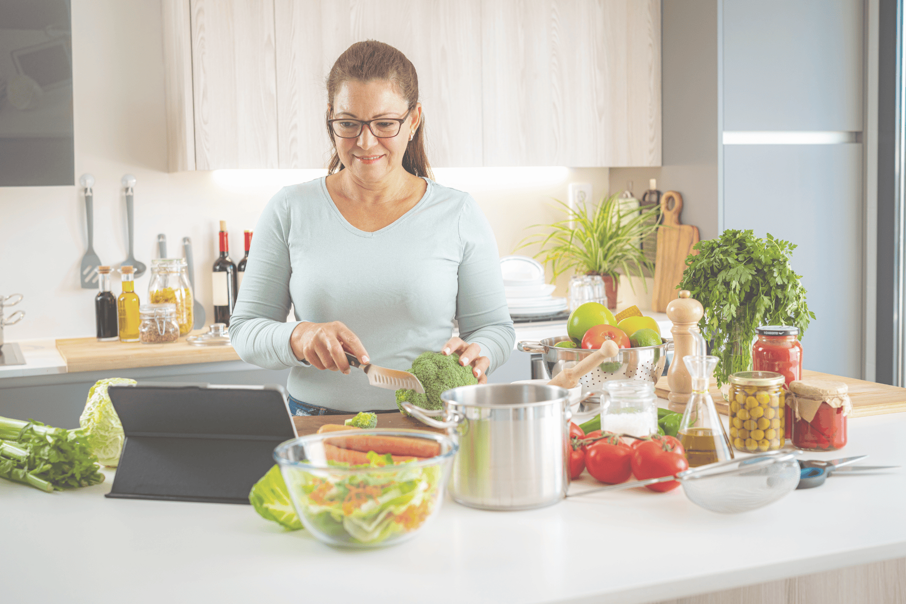 Midlife woman healthy meal prep